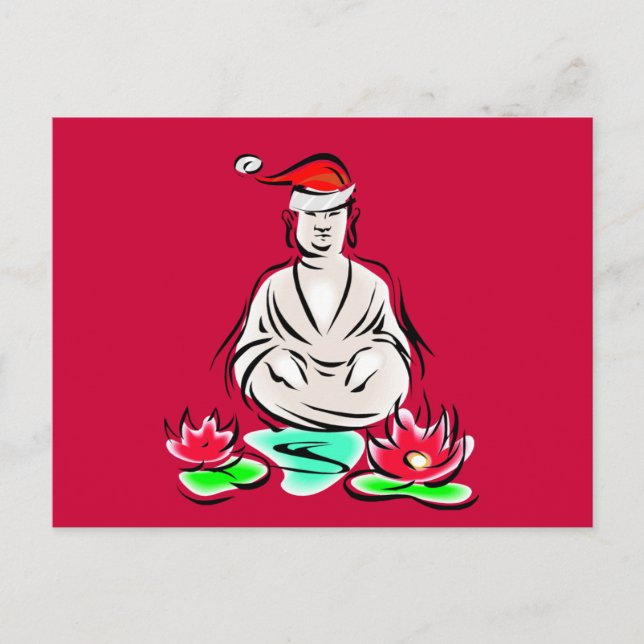 Christmas Buddha drawing Holiday Postcard (Front)