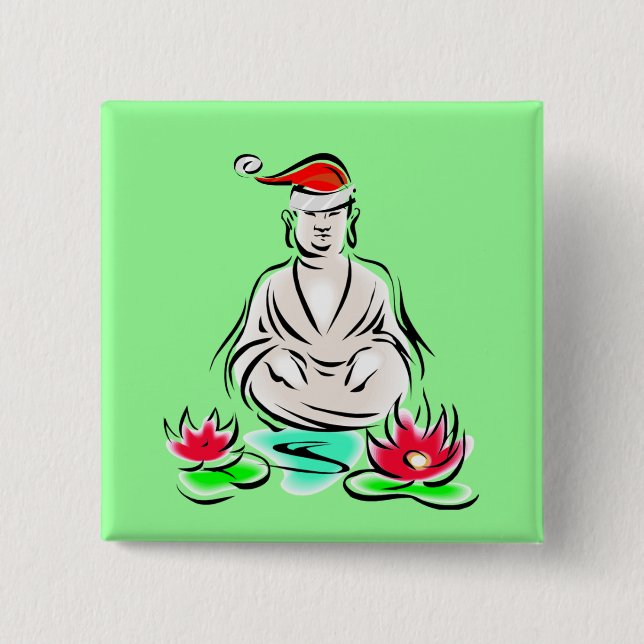 Christmas Buddha drawing Pinback Button (Front)