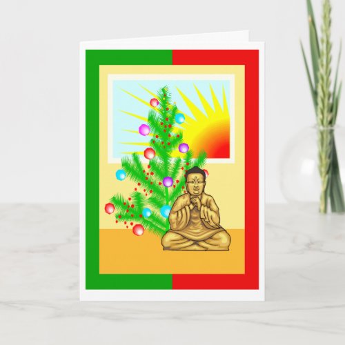 Christmas Buddha w Tree Holiday Card