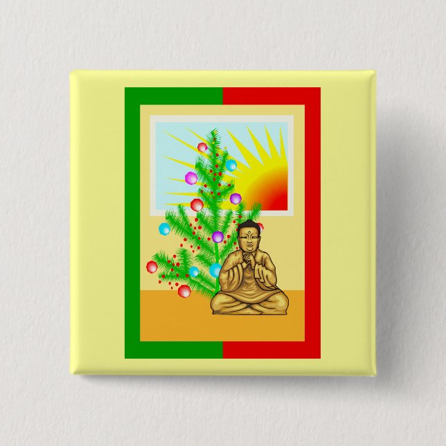 Christmas Buddha w/Tree! Pinback Button (Front)