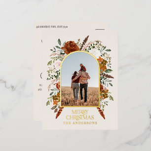 Christmas budget botanical elegant terracotta foil holiday postcard