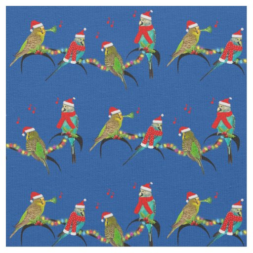Christmas Budgie Frenzy Fabric (Blue)