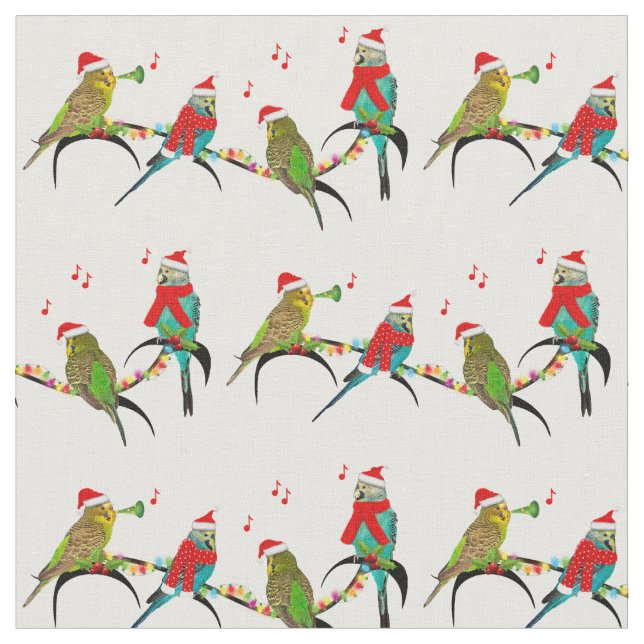 Christmas Budgie Frenzy Fabric (choose colour) (Close Up)