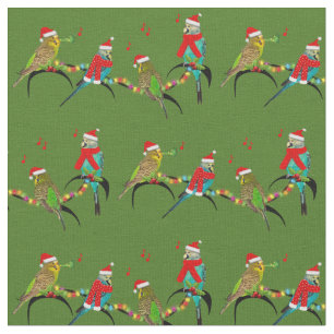 Christmas Budgie Frenzy Fabric (Green)