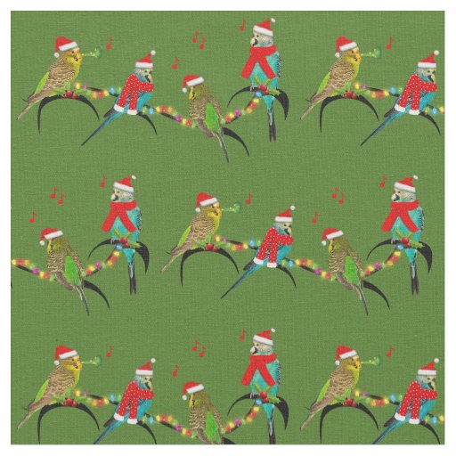 Christmas Budgie Frenzy Fabric (Green)