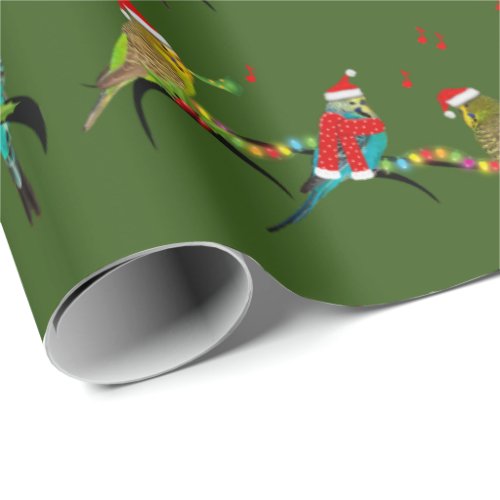 Christmas Budgie Frenzy Wrapping PaperDark Green Wrapping Paper