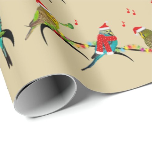 Christmas Budgie Frenzy Wrapping Paper Gold