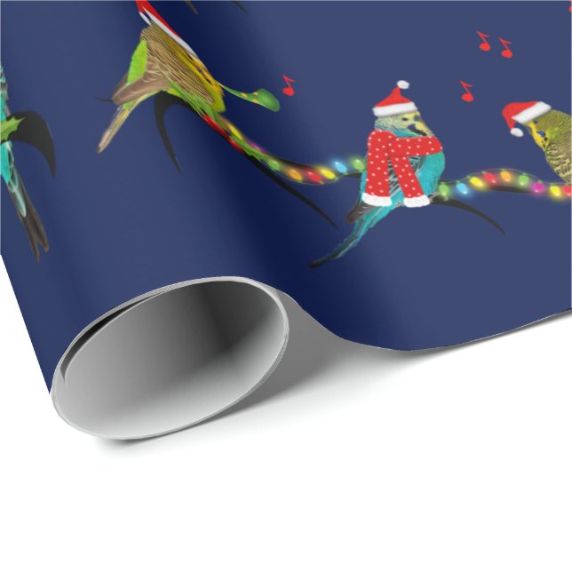 Christmas Budgie Frenzy Wrapping Paper (Navy) (Roll Corner)