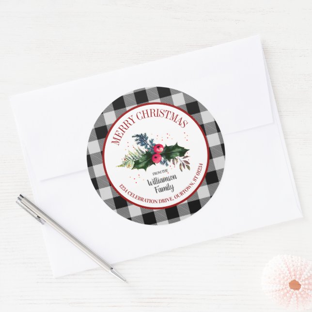 Christmas Buffalo Check and Holly Envelope Seals (Envelope)
