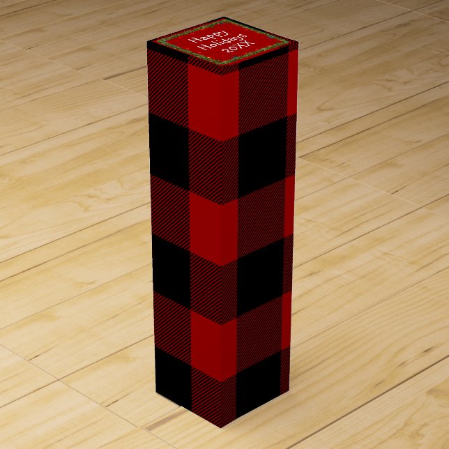 Christmas Buffalo Plaid and Garland Wine Box (Front)