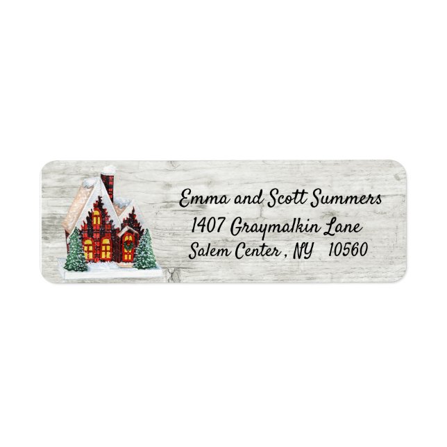 Christmas Buffalo Plaid Cottage Holiday House Label (Front)