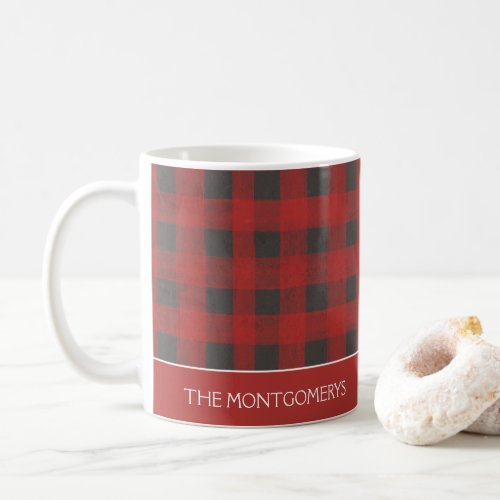 Christmas Buffalo Plaid Family Name Personalized Coffee Mug