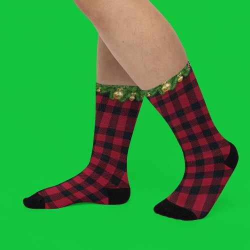 Christmas Buffalo Plaid Holiday Garland Pine Socks