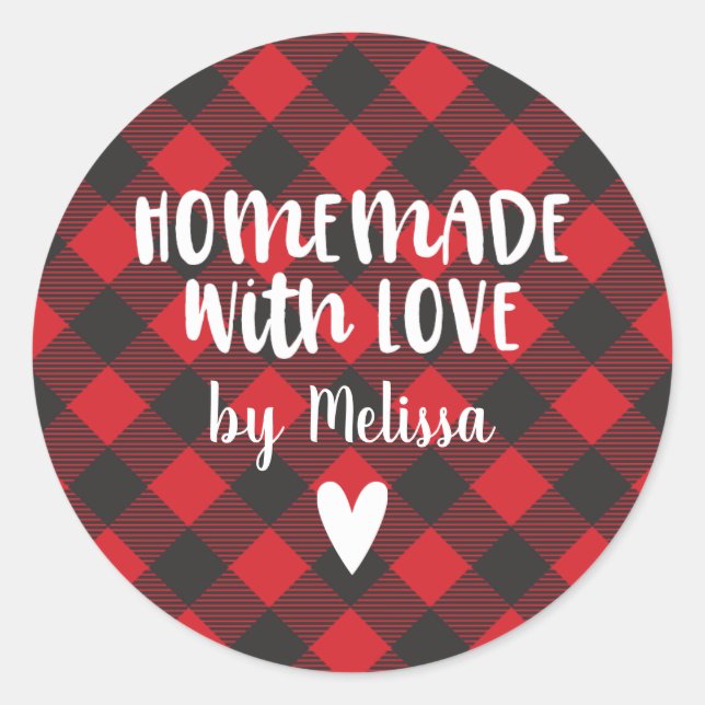 Christmas Buffalo Plaid Homemade With Love  Classi Classic Round Sticker (Front)