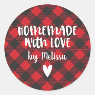 Christmas Buffalo Plaid Homemade With Love  Classi Classic Round Sticker