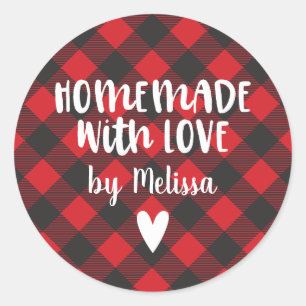 Christmas Buffalo Plaid Homemade With Love  Classic Round Sticker