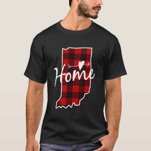 Christmas Buffalo Plaid Indiana Home State Map T_Shirt