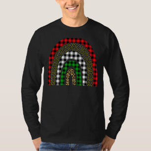 Christmas Buffalo Plaid Leopard Plaid Rainbow Xmas T-Shirt