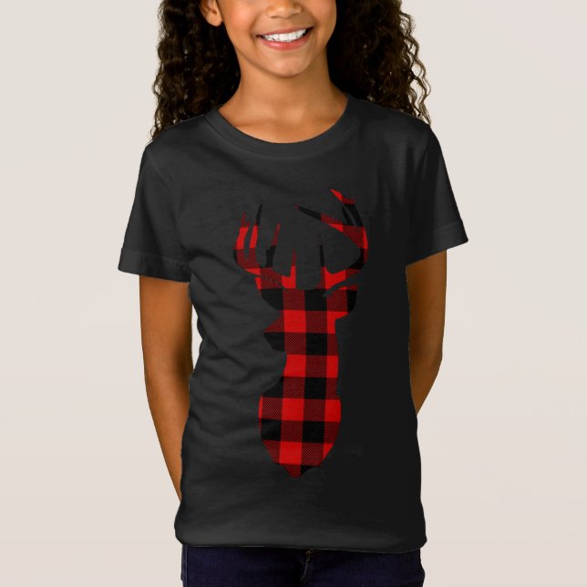 Christmas Buffalo Plaid Reindeer Deer Head X-mas G T-Shirt (Front)
