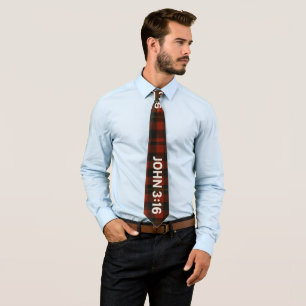Christmas Buffalo Plaid Socks with John 3:16 Scrip Neck Tie