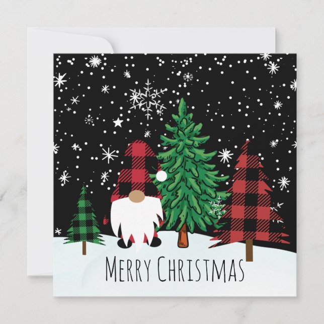 Christmas Buffalo Print Gnome Christmas Card (Front)