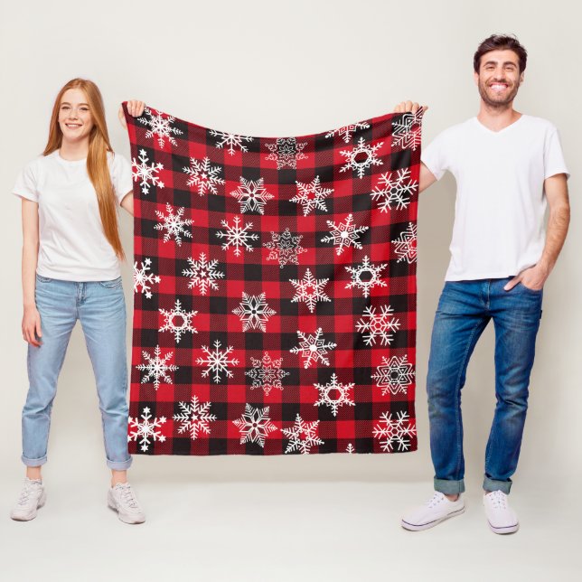 Christmas Buffalo red snowflakes plaid pattern Fleece Blanket (In Situ)