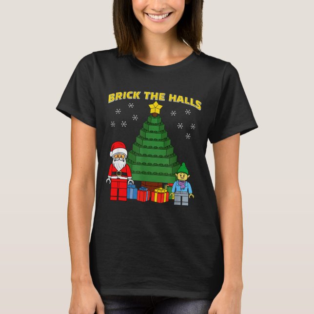Christmas Building Bricks Brick The Halls Block Bu T-Shirt (Front)