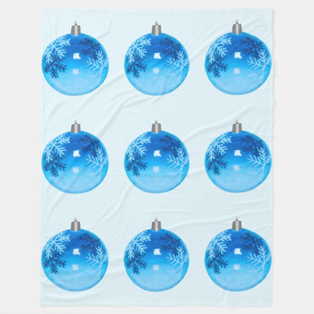Christmas Bulb Blue Fleece Blanket (Front)