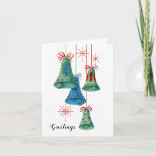 Christmas Bulbs Retro Holiday Colorful Bells Card