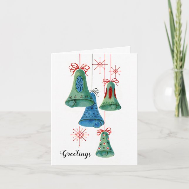 Christmas Bulbs Retro Holiday Colorful Bells Card (Front)