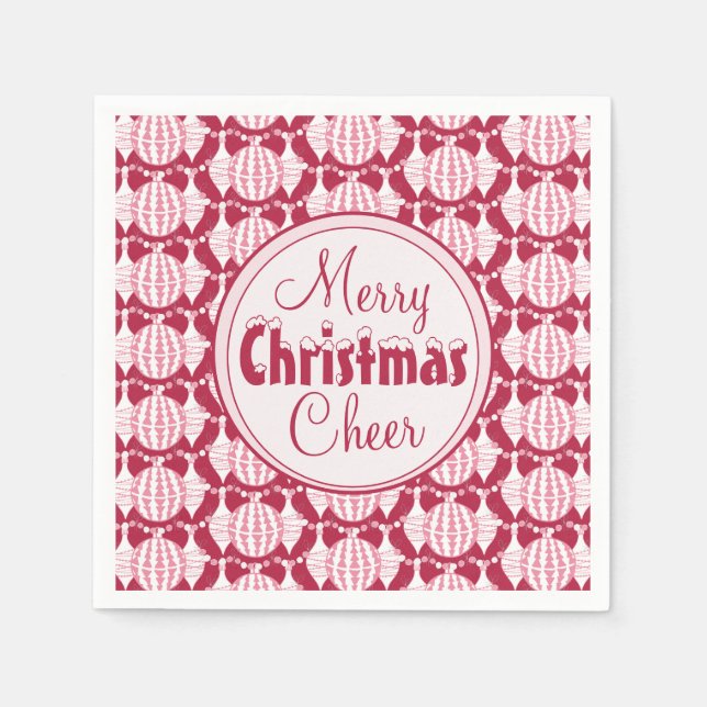 Christmas Bulbs w/ Snowy Font Red & White Napkins (Front)