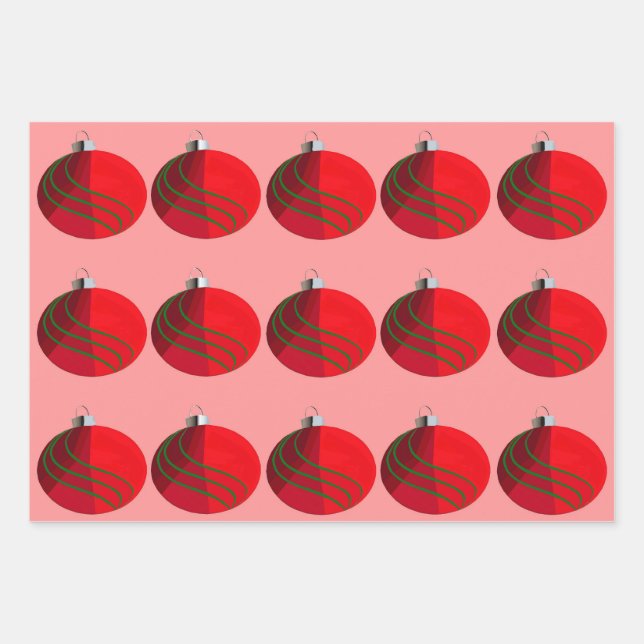 Christmas Bulbs Wrapping Paper (3 Flat Sheets) (Front 2)