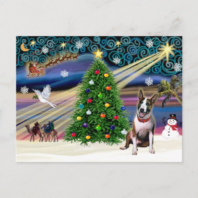 Christmas Bull Terrier (brindle) Holiday Postcard (Front)