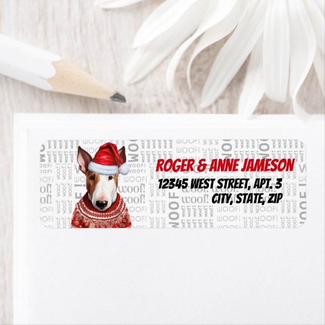 Christmas Bull Terrier Dog Holiday Address Label (Insitu)