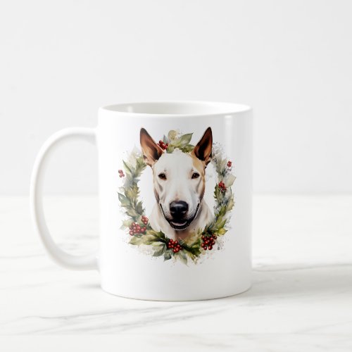 Christmas Bull Terrier Dog Wreath  Coffee Mug