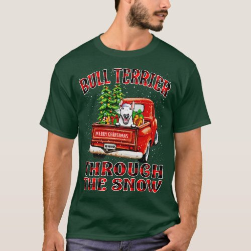 Christmas Bull Terrier Through The Snow Dog Santa  T_Shirt