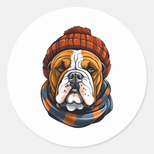 Christmas Bulldog   Classic Round Sticker