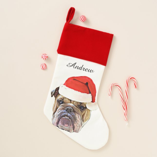 Christmas Bulldog dog  stocking (Front)
