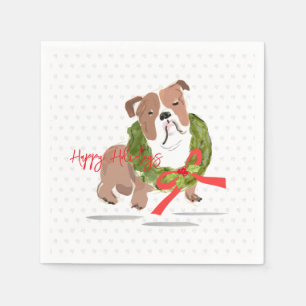 Christmas Bulldog Happy Holidays Festive Holly Dog Napkins