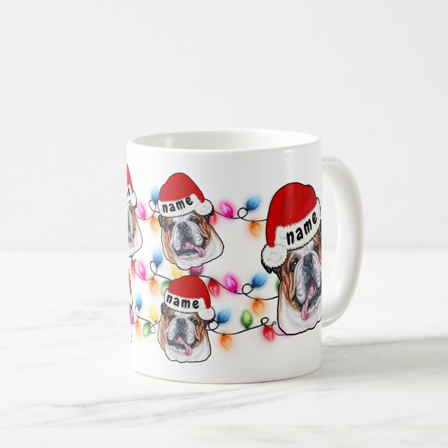 Christmas Bulldog Head Santa Hat Dog Lover Coffee Mug (Front Right)