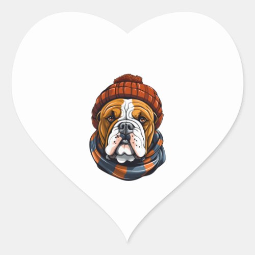 Christmas Bulldog   Heart Sticker