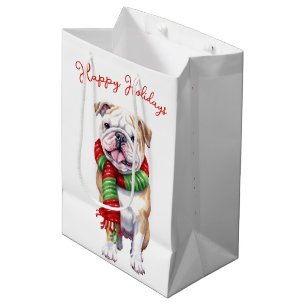 Christmas Bulldog In A Scarf Medium Gift Bag