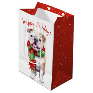Christmas Bulldog In Snowflakes Medium Gift Bag
