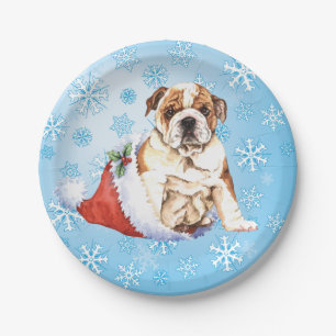 Christmas Bulldog Paper Plates