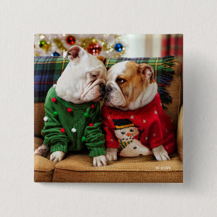 Christmas Bulldogs in Sweaters Button