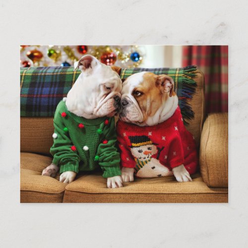 Christmas Bulldogs in Sweaters Invitation Postcard