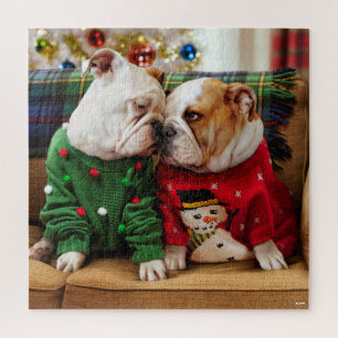 Christmas Bulldogs in Sweaters Jigsaw Puzzle