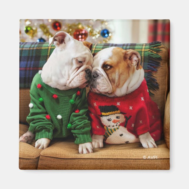 Christmas Bulldogs in Sweaters Magnet (Front)