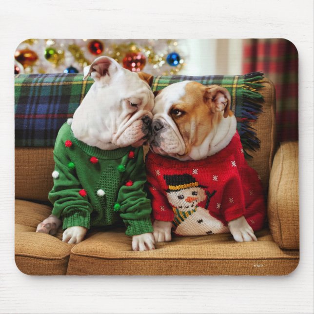 Christmas Bulldogs in Sweaters Mouse Pad (Front)