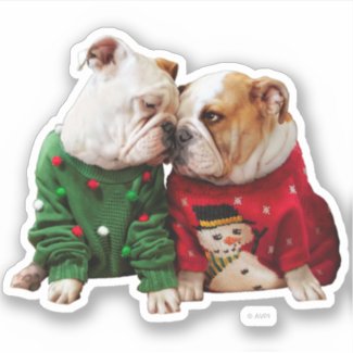 Christmas Bulldogs in Sweaters Sticker